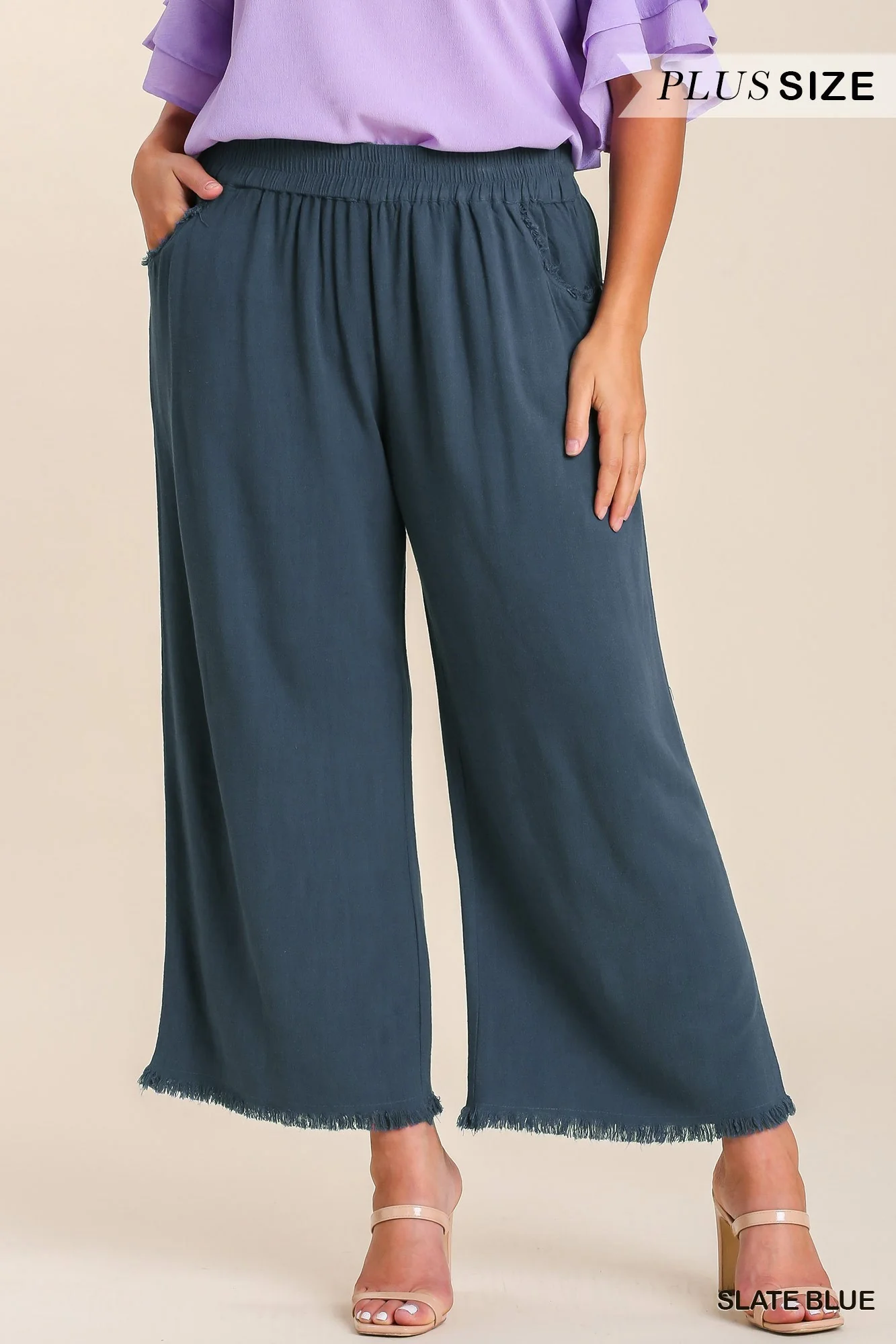 Umgee Wide Leg Pant With Frayed Hem - Image 9