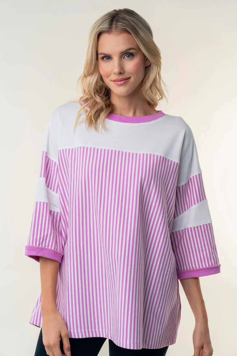 White Birch Crew Neck With Stripes Top