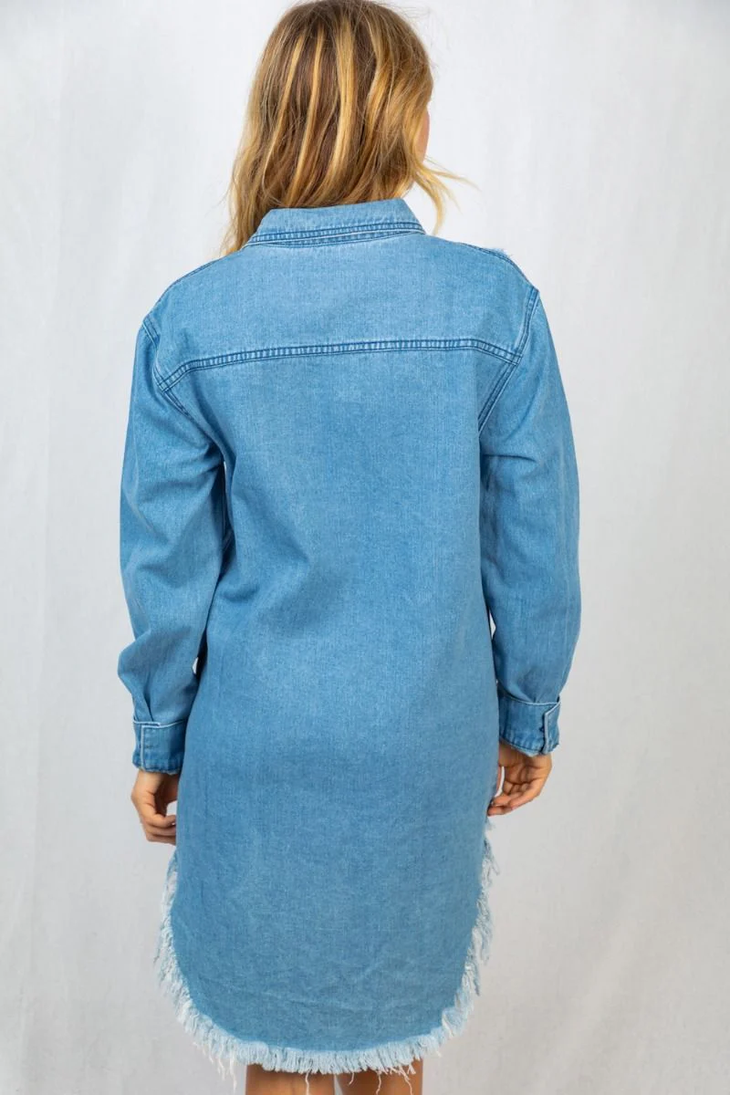 White Birch Frayed Denim Dress - Image 3
