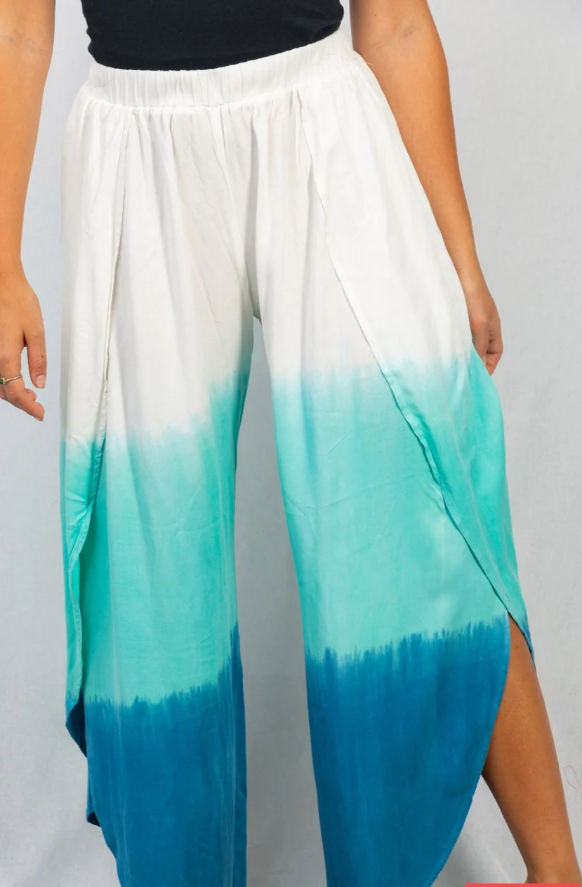 White Birch Wide Leg Side Slit Ombre Pants - Image 3