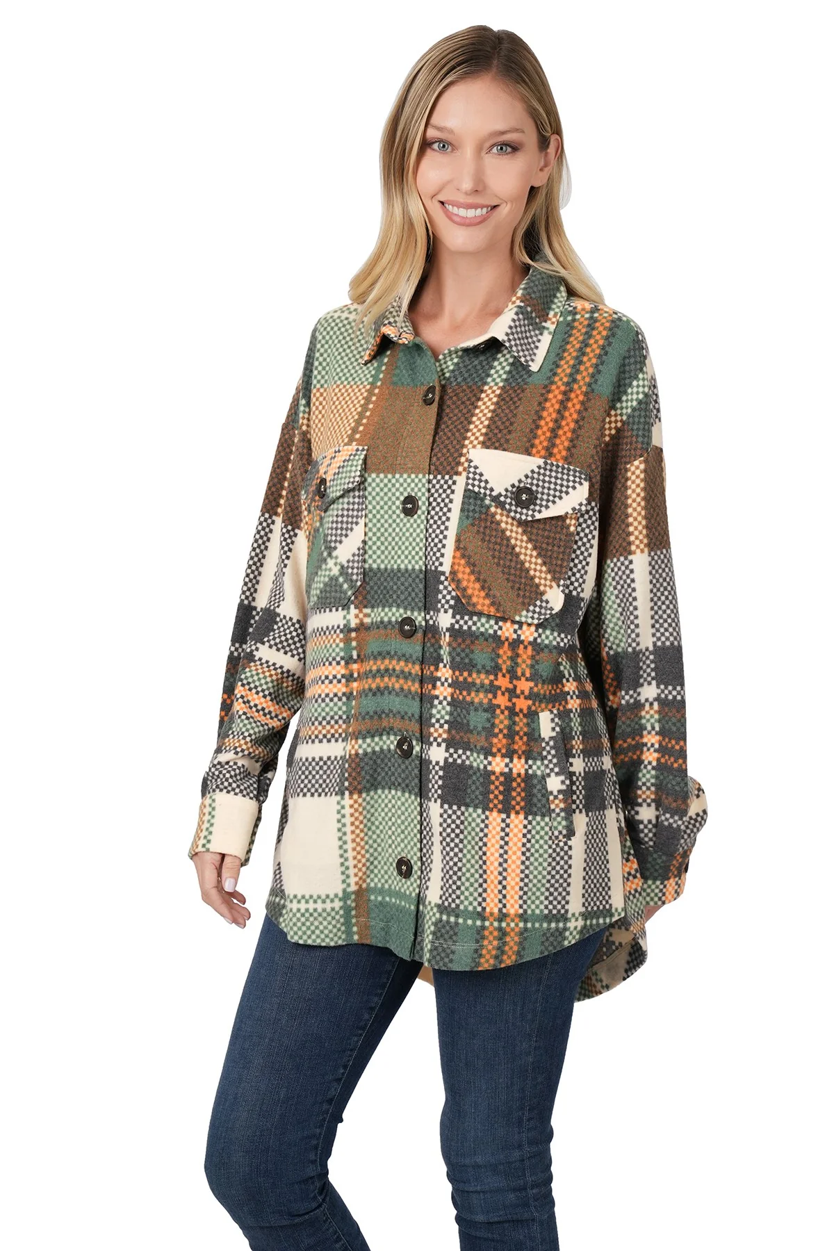 Zenana Brushed Plaid Oversized Shacket - Image 3
