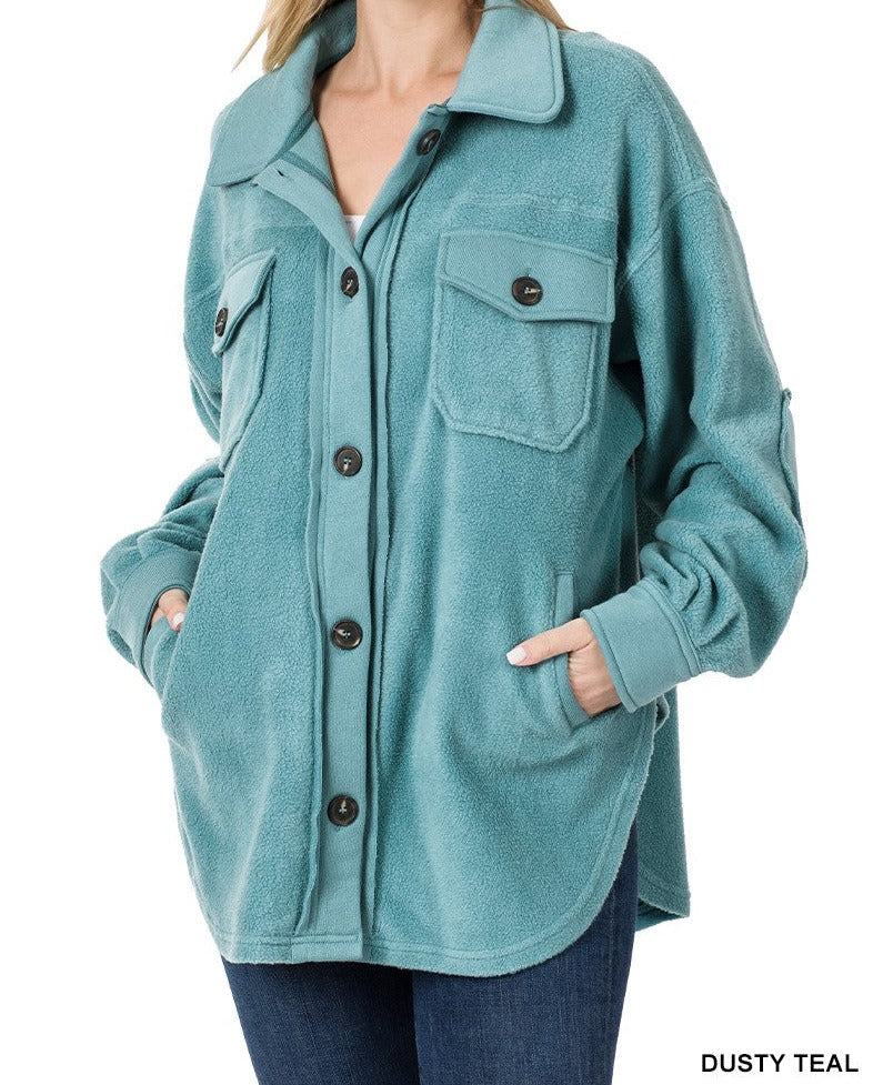 Zenana Oversized Dusty Teal Fleece Shacket - Image 3